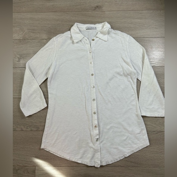 Cut Loose White Linen Cotton Button Front Shirt - Picture 1 of 8